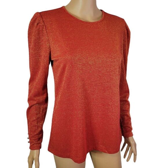 Liz Claiborne Metallic Puff Sleeve Top (Size S) - Picture 8 of 8
